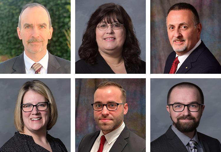 Headshots of six bank employees who received promotions